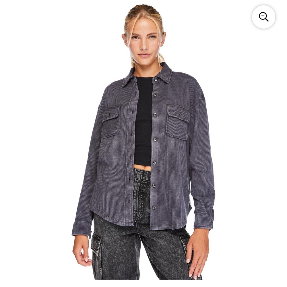 No Boundaries | Dark Grey Waffle Knit Shacket